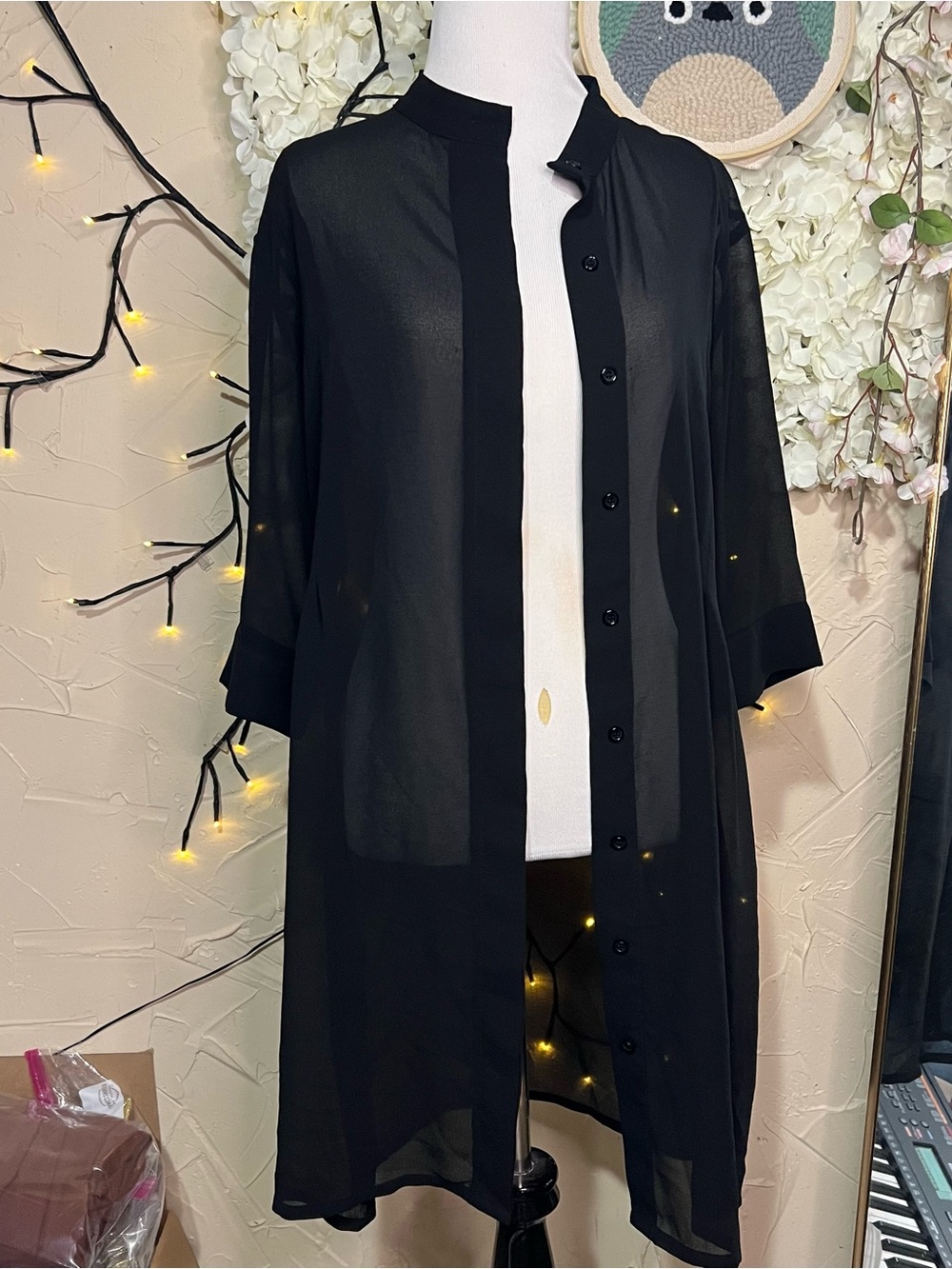 Black Sheer Button-Front Coverup